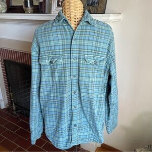 Relwen Blue and Green Plaid Button-Up flannel Shirt L
